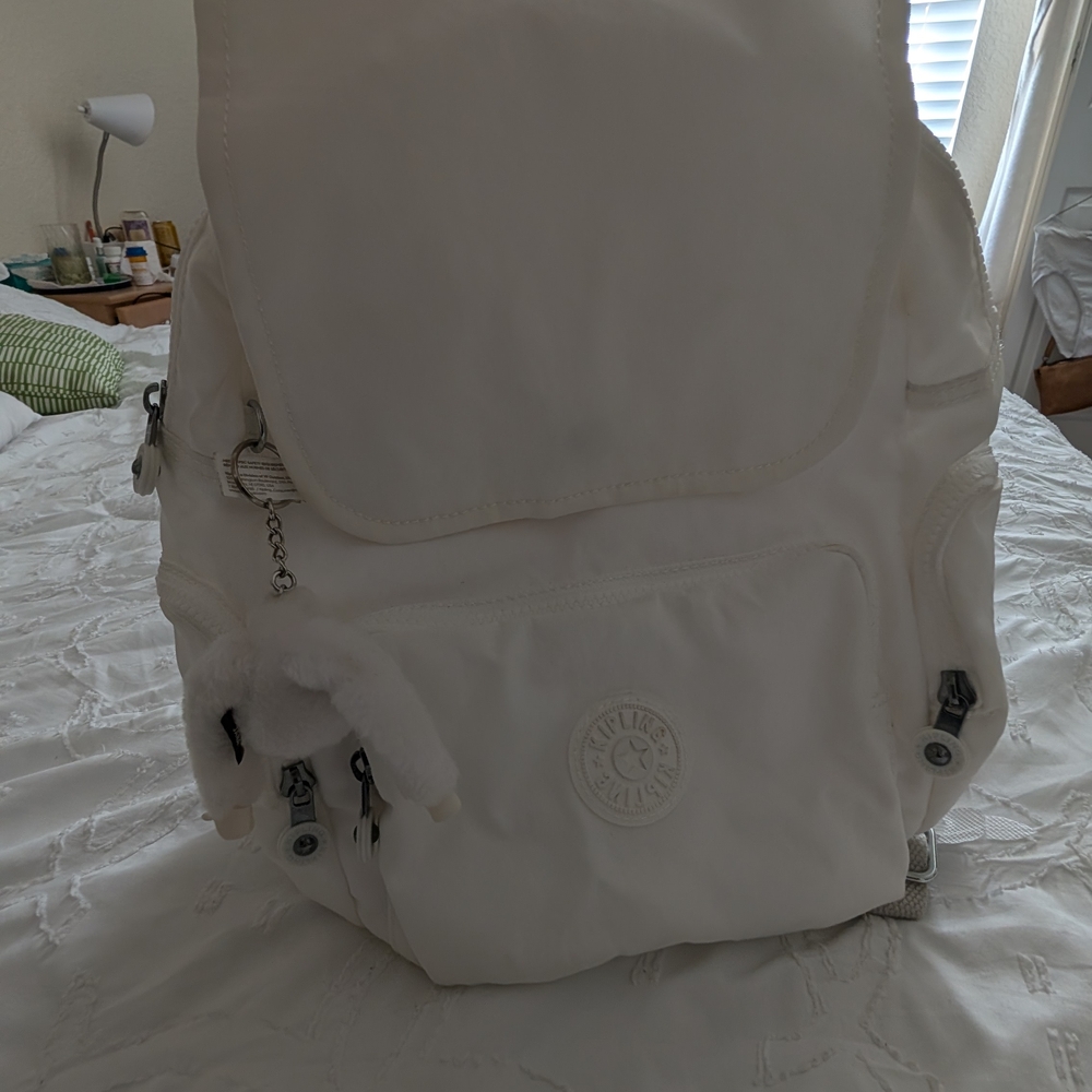 Kipling White Backpack with Plush Keychain